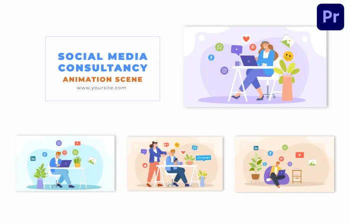 Social Media and Consultancy Concept 2D Flat Character Animation Scene
